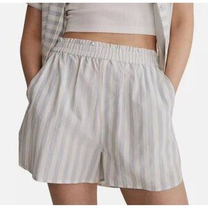 Madewell Womens Poplin Striped Pull-On Shorts Cotton Pockets Weathered Sky Sz L